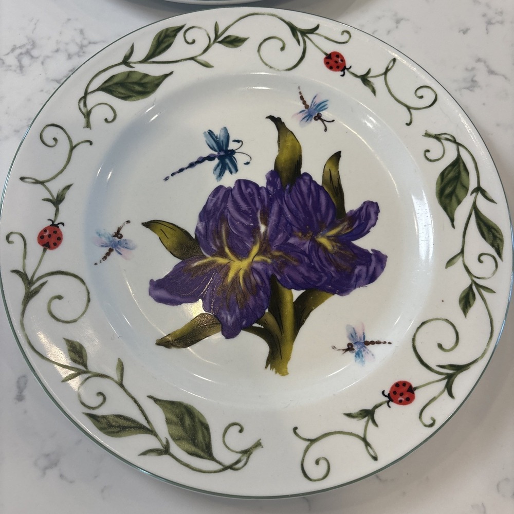 Lot of 2 Botanical Garden by Tabletops Unlimited Dinner Plates 10.5" - 2 Iris - Picture 2 of 8